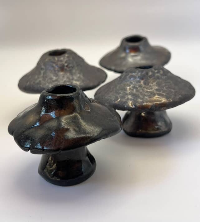 Black Clay Fungi Mini Candle Holder